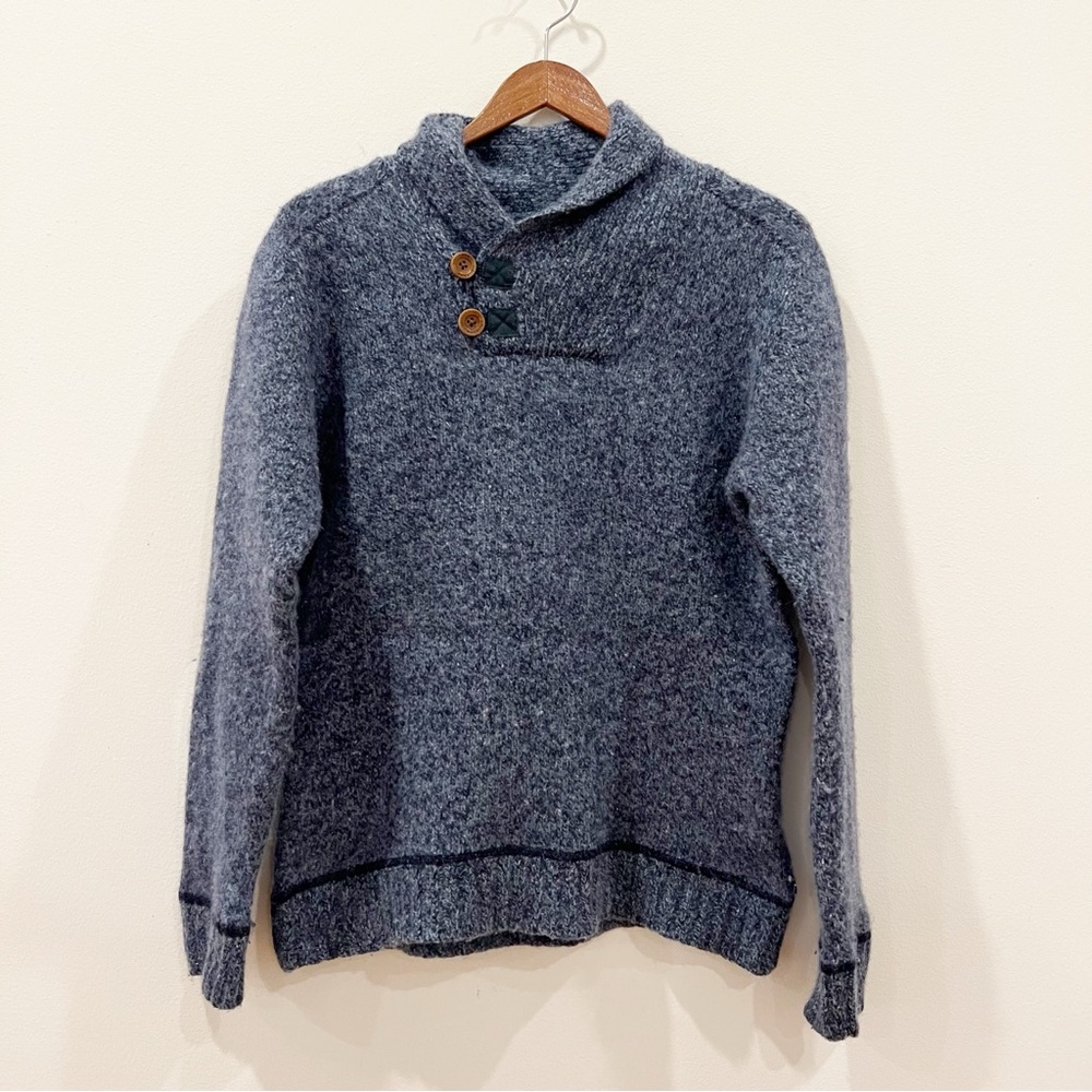 Fjallraven Lada Shawl-Collar Buttons Wool Blend Mens Sweater Size M Blue Outdoor